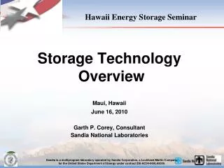 Hawaii Energy Storage Seminar