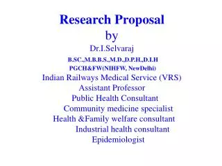 Dear Sir/Madam, This power point presentation on Research proposal will be an excellent resource for students doing