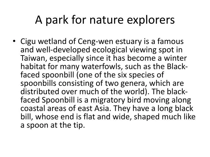 a park for nature explorers