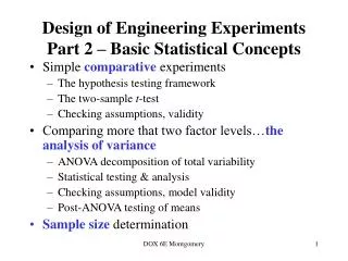 Design of Engineering Experiments Part 2 – Basic Statistical Concepts