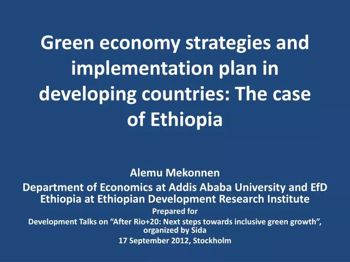 green economy strategies and implementation plan in developing countries the case of ethiopia
