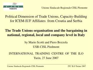 Political Dimension of Trade Unions, Capacity-Building for ICEM-IUF Affiliates from Croatia and Serbia