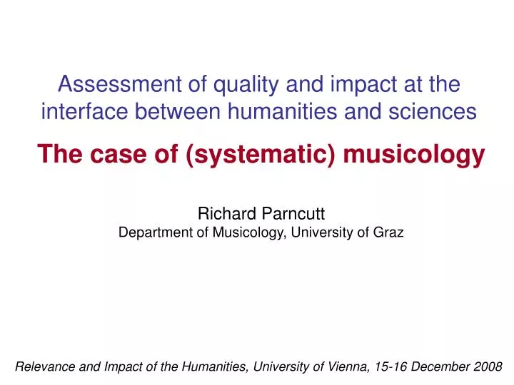 assessment of quality and impact at the interface between humanities and sciences