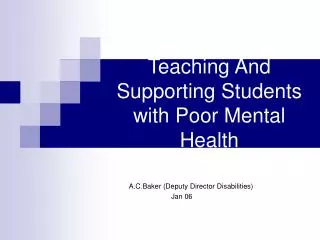 Teaching And Supporting Students with Poor Mental Health