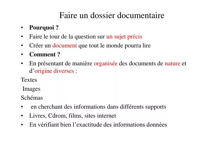 faire un dossier documentaire