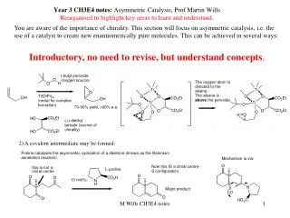 Year 3 CH3E4 notes: Asymmetric Catalysis, Prof Martin Wills Reorganised to highlight key areas to learn and understand