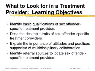 What to Look for in a Treatment Provider: Learning Objectives