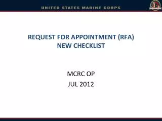 REQUEST FOR APPOINTMENT (RFA) NEW CHECKLIST