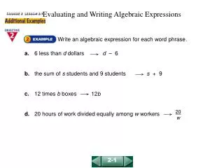 Evaluating and Writing Algebraic Expressions