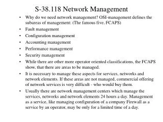 S-38.118 Network Management