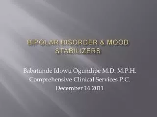 Bipolar Disorder &amp; Mood Stabilizers