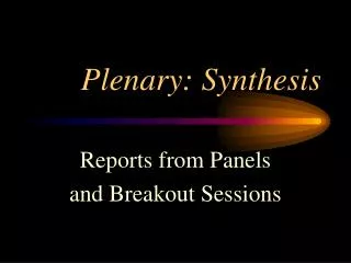 Plenary: Synthesis
