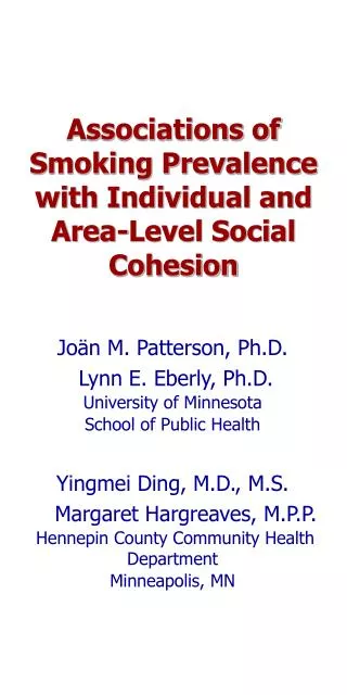 Associations of Smoking Prevalence with Individual and Area-Level Social Cohesion