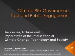 Climate Risk Governance, Trust and Public Engagement
