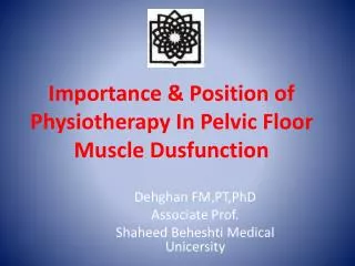 Importance &amp; Position of Physiotherapy In Pelvic Floor Muscle Dusfunction