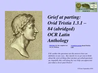 Grief at parting: Ovid Tristia 1.3.1 – 84 (abridged) OCR Latin Anthology