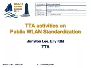 TTA activities on Public WLAN Standardization