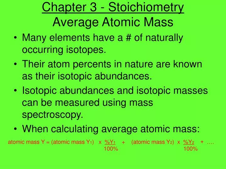 chapter 3 stoichiometry average atomic mass