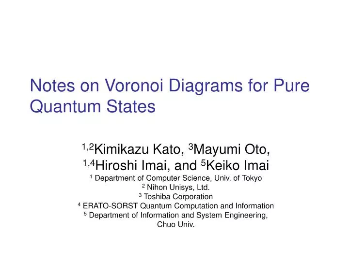 notes on voronoi diagrams for pure quantum states