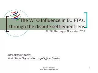The WTO Influence in EU FTAs, through the dispute settlement lens CLEER, The Hague, November 2010