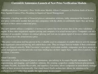 corcentric announces launch of new price verification modul