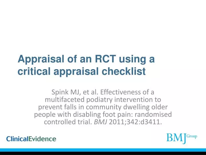appraisal of an rct using a critical appraisal checklist