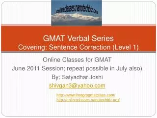 GMAT Verbal Series Covering: Sentence Correction (Level 1)