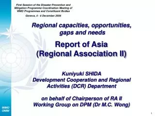 Regional capacities, opportunities, gaps and needs Report of Asia (Regional Association II) Kuniyuki SHIDA