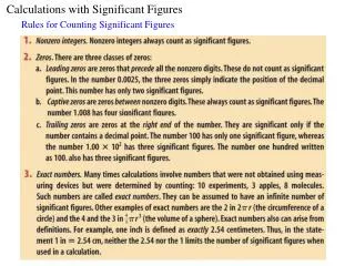Calculations with Significant Figures Rules for Counting Significant Figures