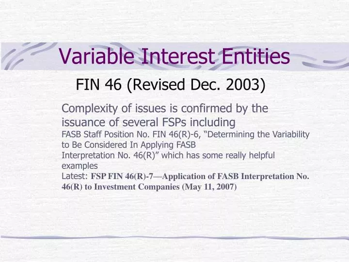 variable interest entities