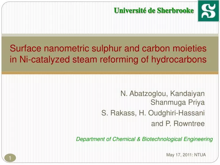 surface nanometric sulphur and carbon moieties in ni catalyzed steam reforming of hydrocarbons