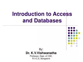 Introduction to Access and Databases