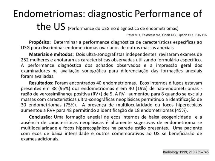 endometriomas diagnostic performance of the us performance do usg no diagn stico de endometriomas