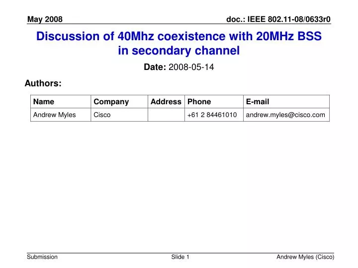 discussion of 40mhz coexistence with 20mhz bss in secondary channel