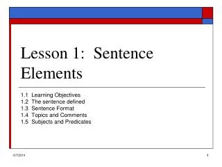 Lesson 1: Sentence Elements