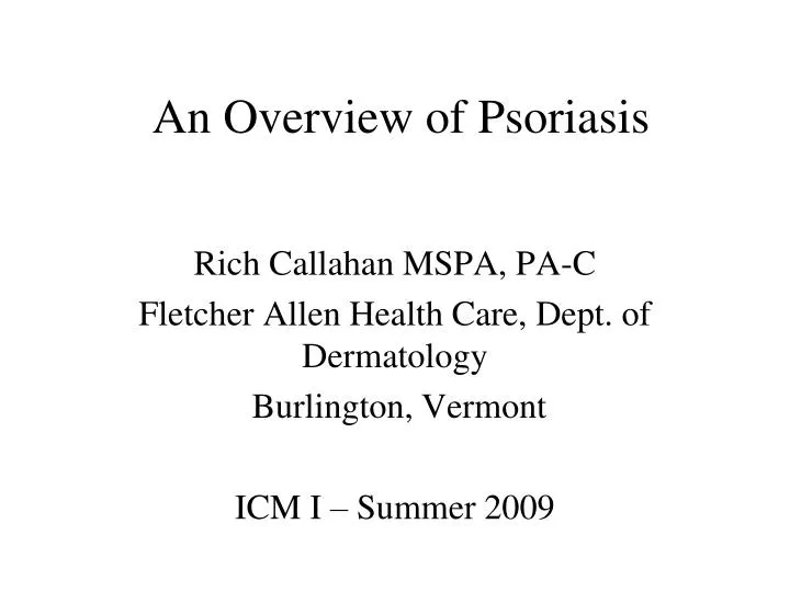an overview of psoriasis