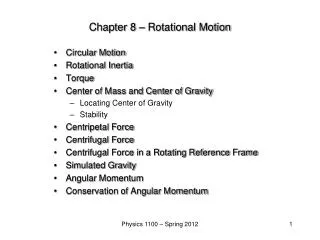 Chapter 8 – Rotational Motion