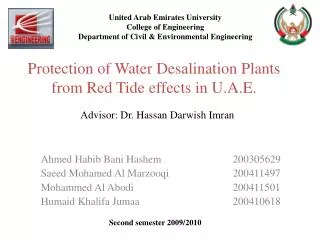Protection of Water Desalination Plants from Red Tide effects in U.A.E.