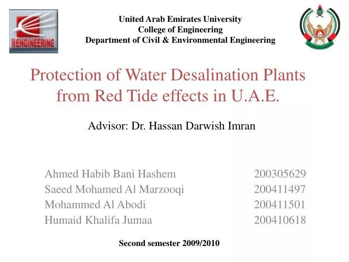 protection of water desalination plants from red tide effects in u a e