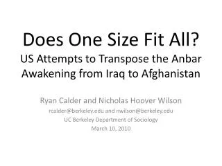 Does One Size Fit All? US Attempts to Transpose the Anbar Awakening from Iraq to Afghanistan