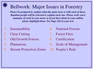 Bellwork: Major Issues in Forestry