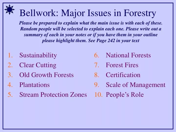 bellwork major issues in forestry
