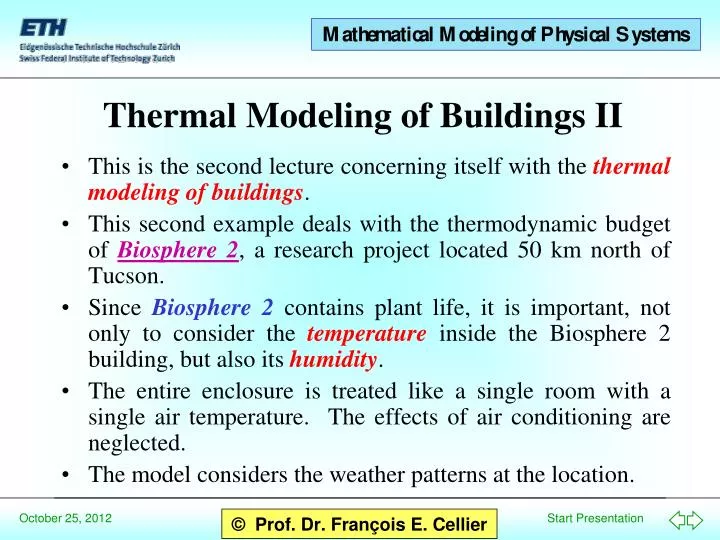 thermal modeling of buildings ii