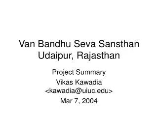 Van Bandhu Seva Sansthan Udaipur, Rajasthan