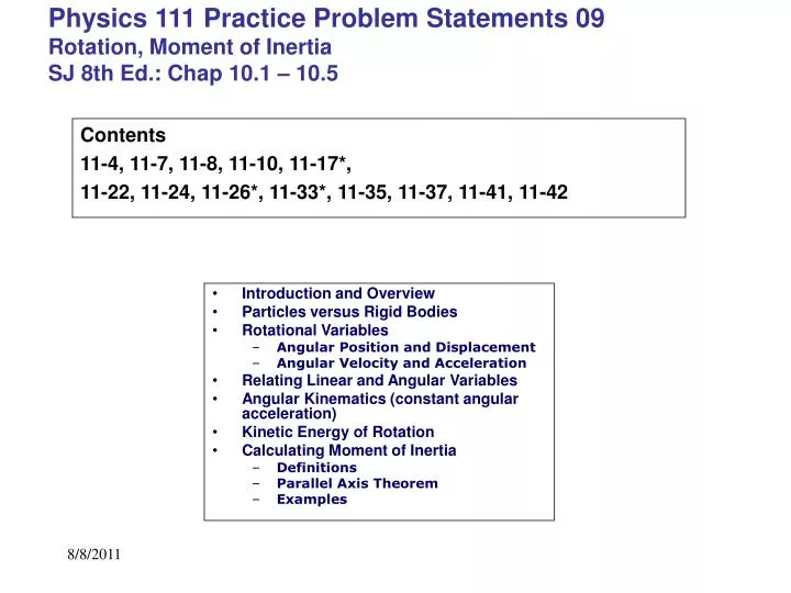 physics 111 practice problem statements 09 rotation moment of inertia sj 8th ed chap 10 1 10 5