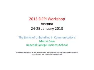 2013 SIEPI Workshop Ancona 24-25 January 2013