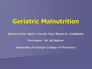 Geriatric Malnutrition