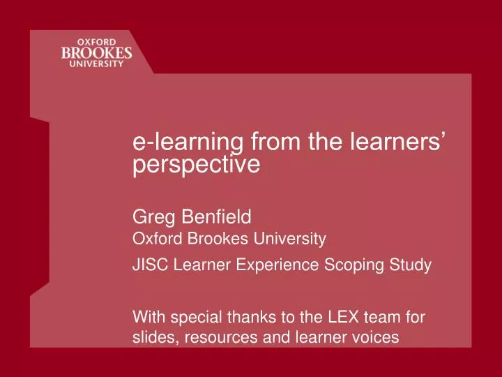 e learning from the learners perspective