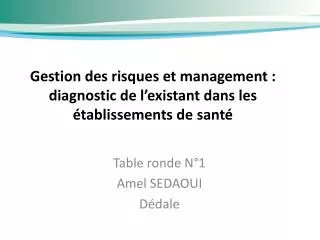 gestion des risques et management diagnostic de l existant dans les tablissements de sant