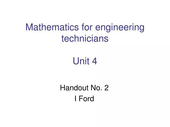 mathematics for engineering technicians unit 4